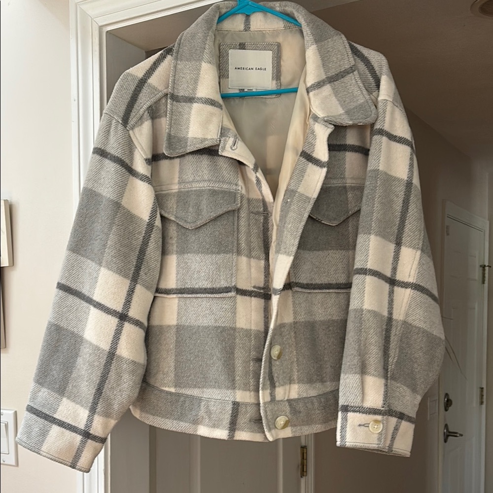 American Eagle Outfitters Women's Gray Plaid Jacket